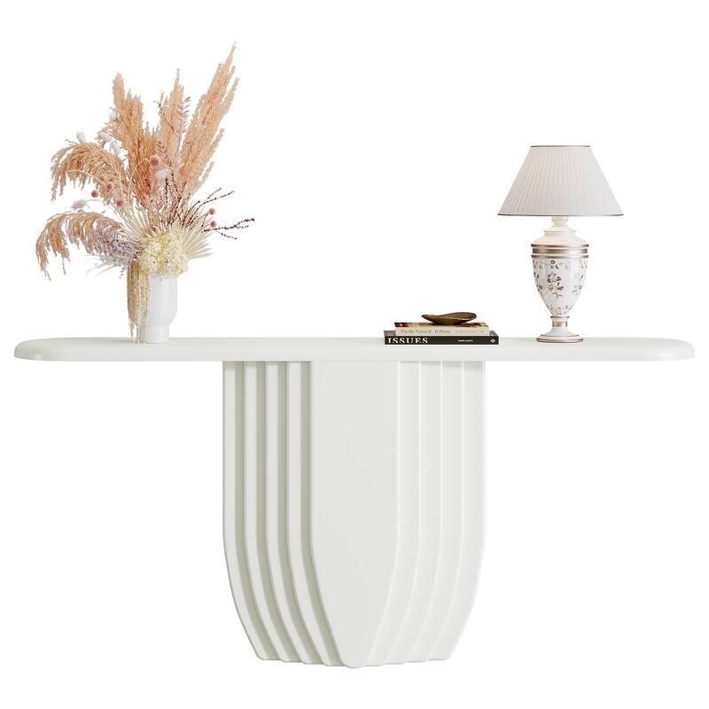 63" Modern Wood Console Table, Geometric Base Entryway Sofa Table for Entry, Entrance, Foyer