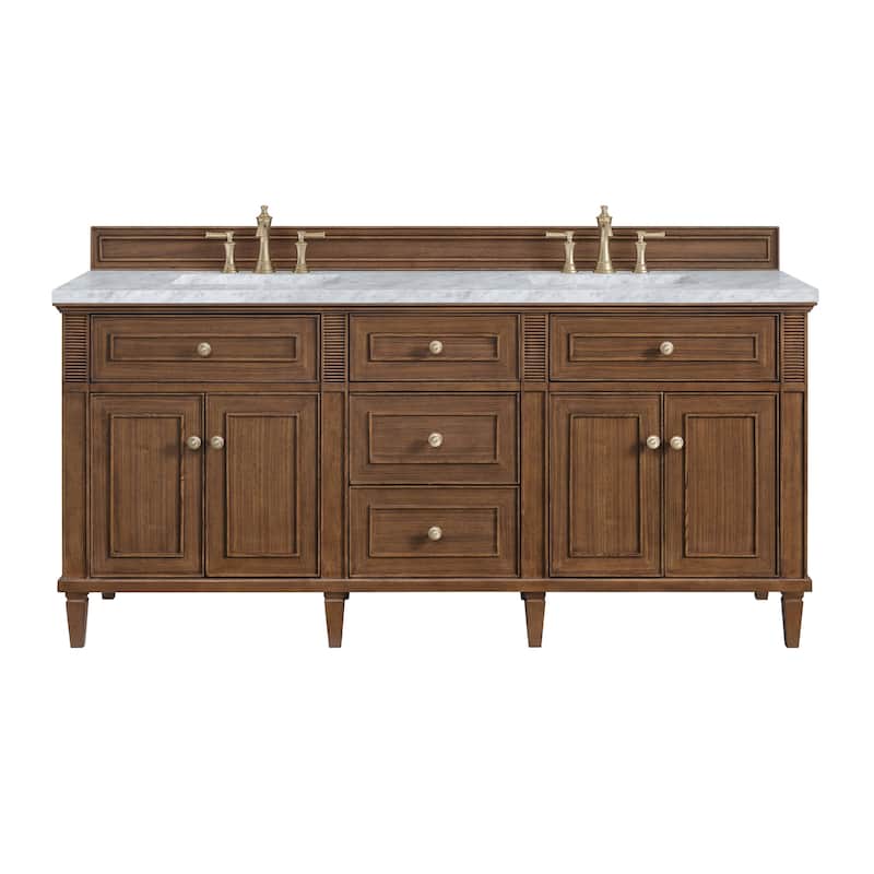 James Martin Vanities 424-V72-3CAR Lorelai 72" Double Basin Wood - Mid-Century Walnut - Walnut Finish