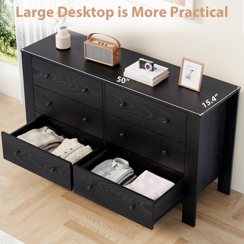 6 Drawer Dresser for Bedroom, Modern Wooden Storage Chest with Drawers
