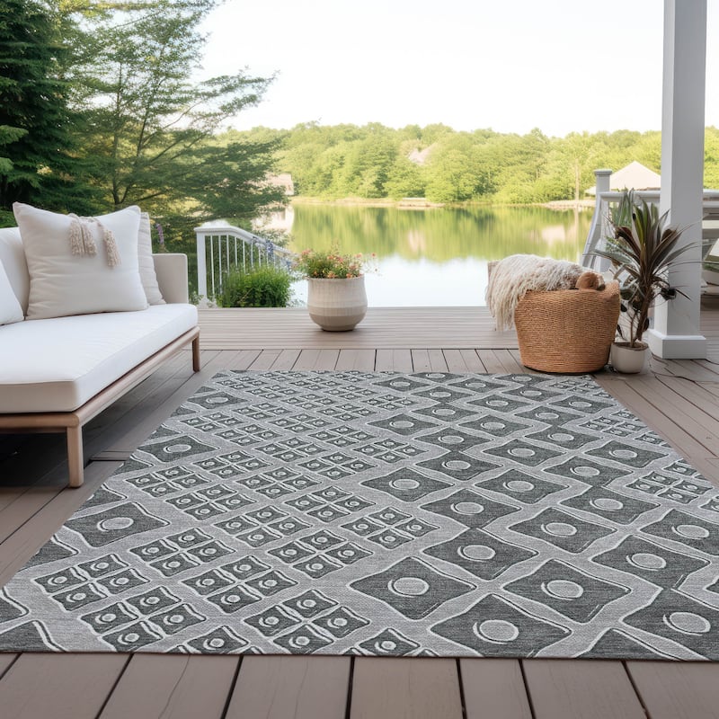 Machine Washable Indoor/ Outdoor Chantille Diamond Rug - Gray - 3' x 5'