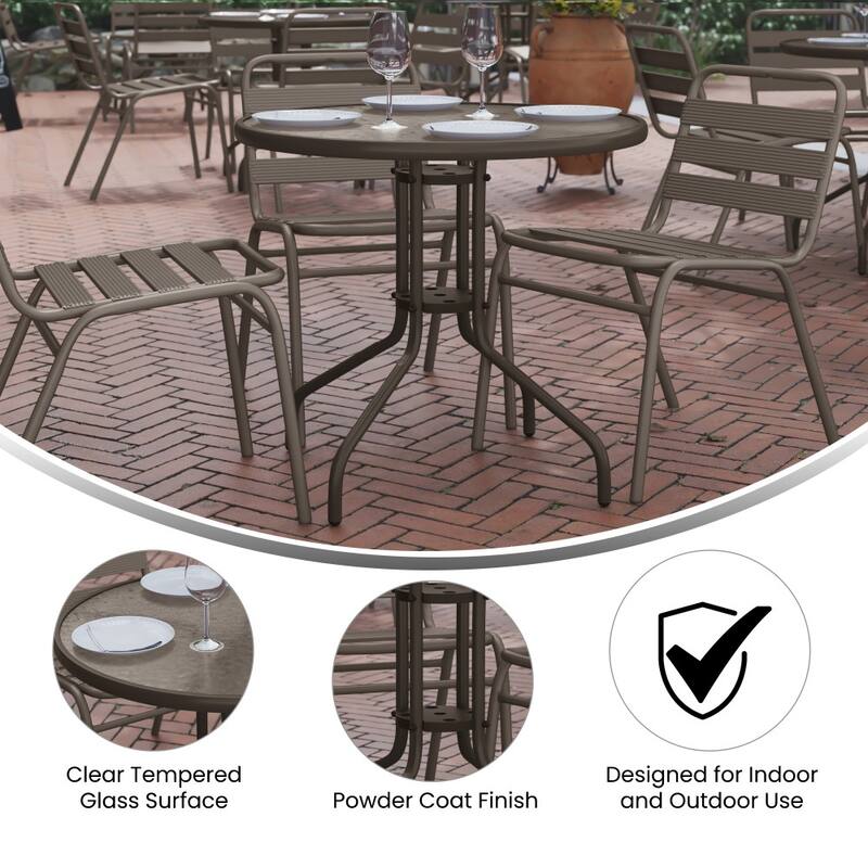 31.5" Round Tempered Glass Metal Table with Smooth Ripple Design Top