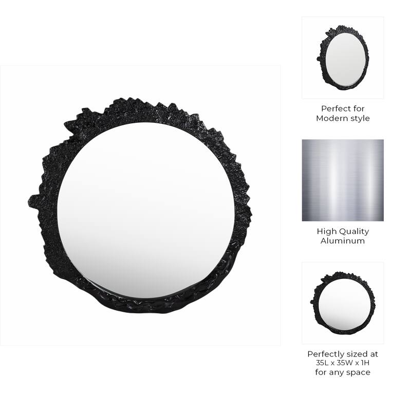 Metal Modern Textured Frame Wall Mirror - Black, 35" - 35.0"