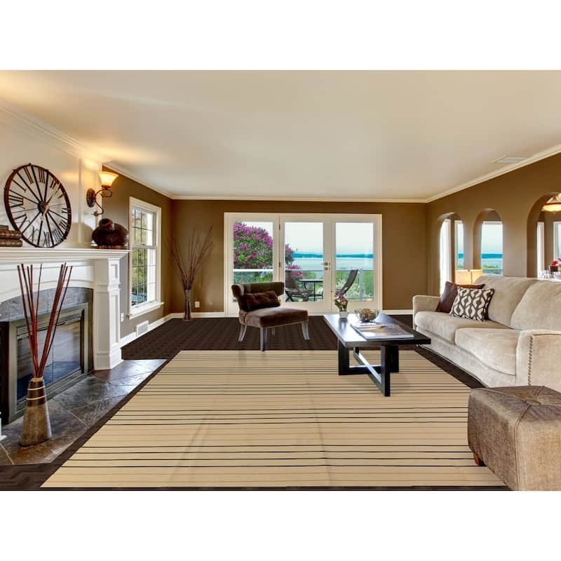 Striped Nomad Kilim Oriental Area Rug Handmade Wool Carpet - 9'0"x 11'9"