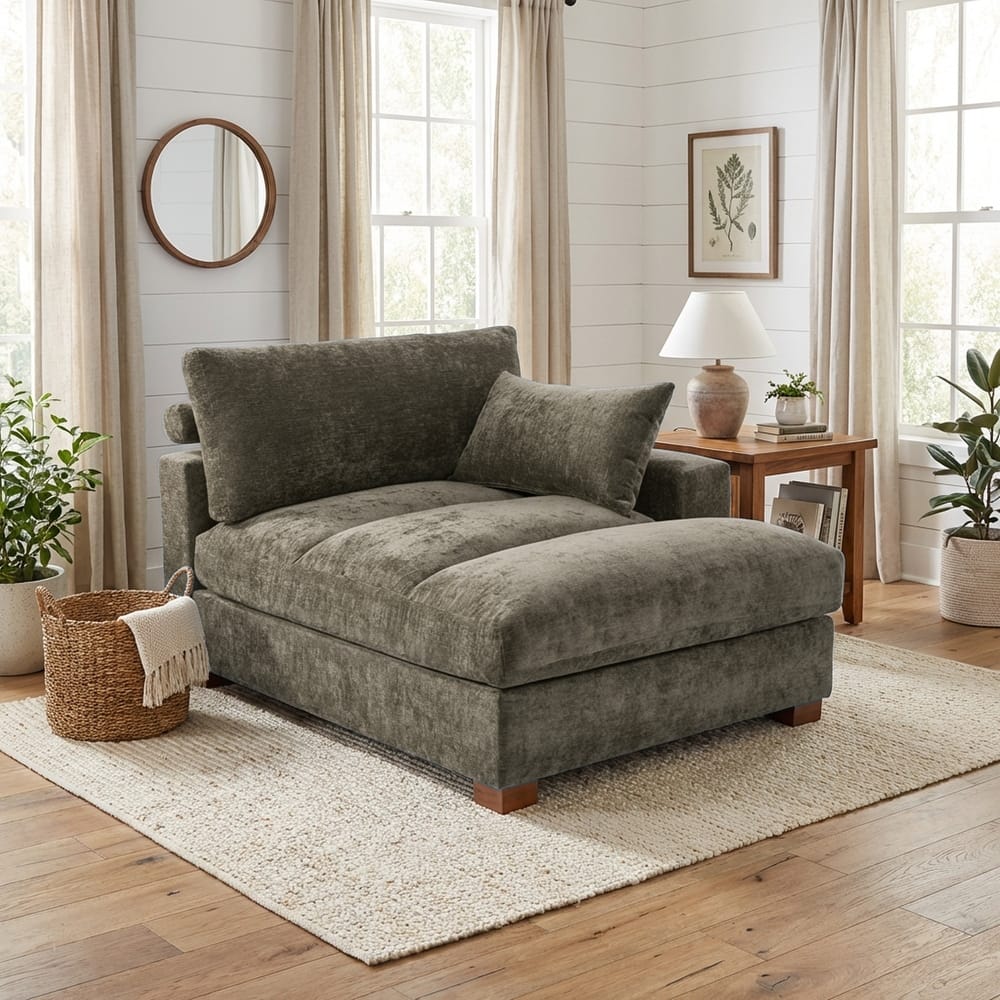 42"W Chenille Upholstered Chaise Lounge