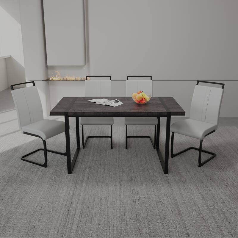 Modern Dining Set with Rectangular MDF Black Table & High Back C-shaped Tube Chairs