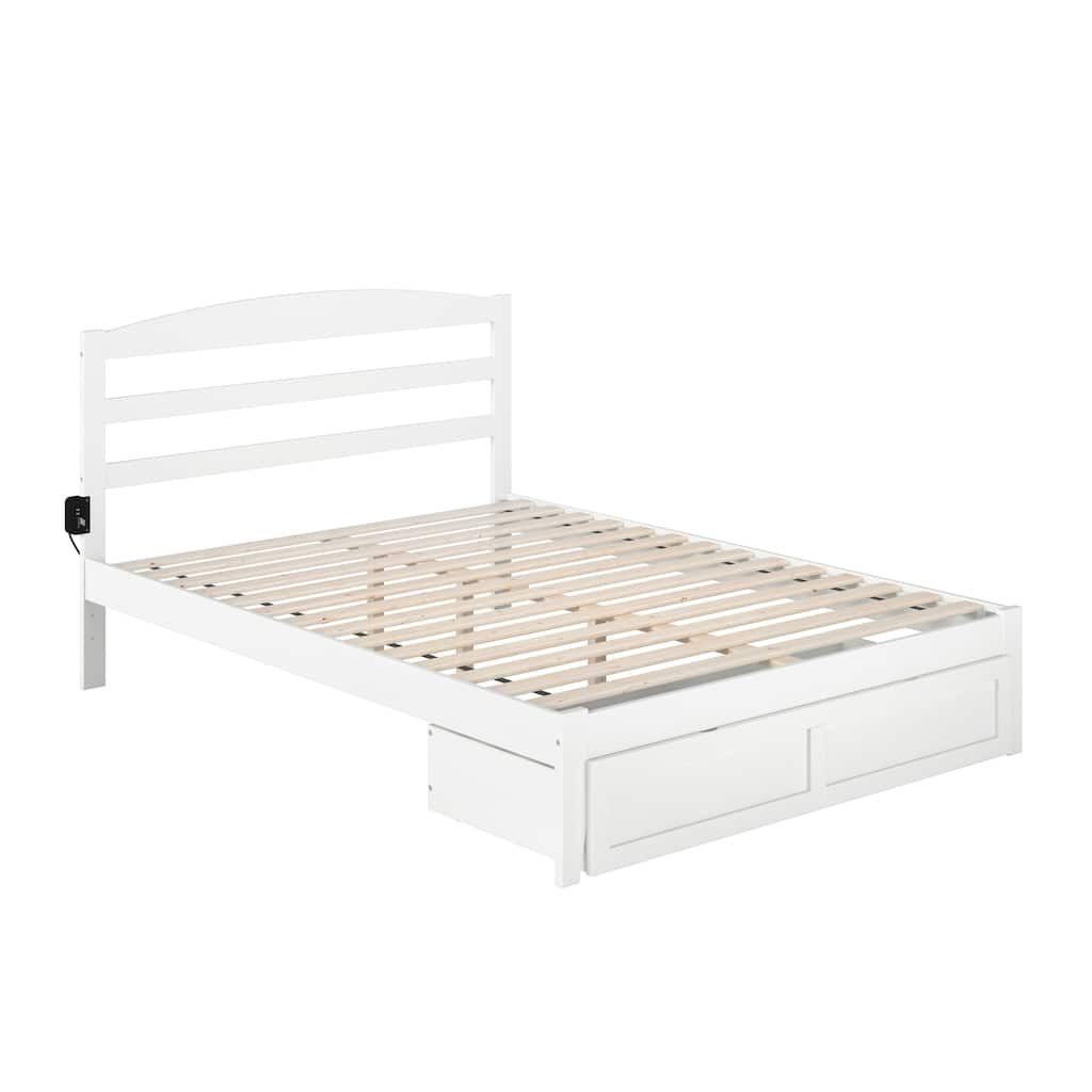 Vintage Bed with Storage Drawer - Modern Platform Bed Frame - White Finish - HomeStock