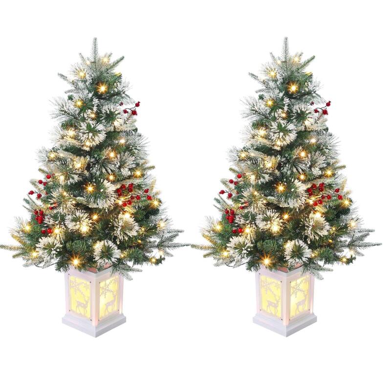 3FT Artificial Desktop Small Christmas Tree, Deer lightbox Box - Green 2 pcs