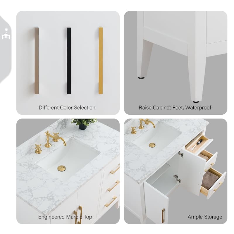 Vanity Art 42" Single Sink Bathroom Vanity Cabinet with Engineered Marble Countertop