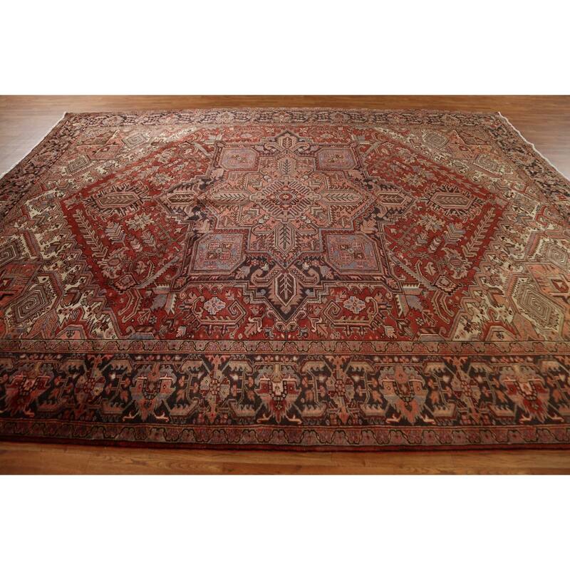 Vintage Vegetable Dye Heriz Persian Wool Area Rug Hand-knotted Carpet - 9'10" x 12'9"