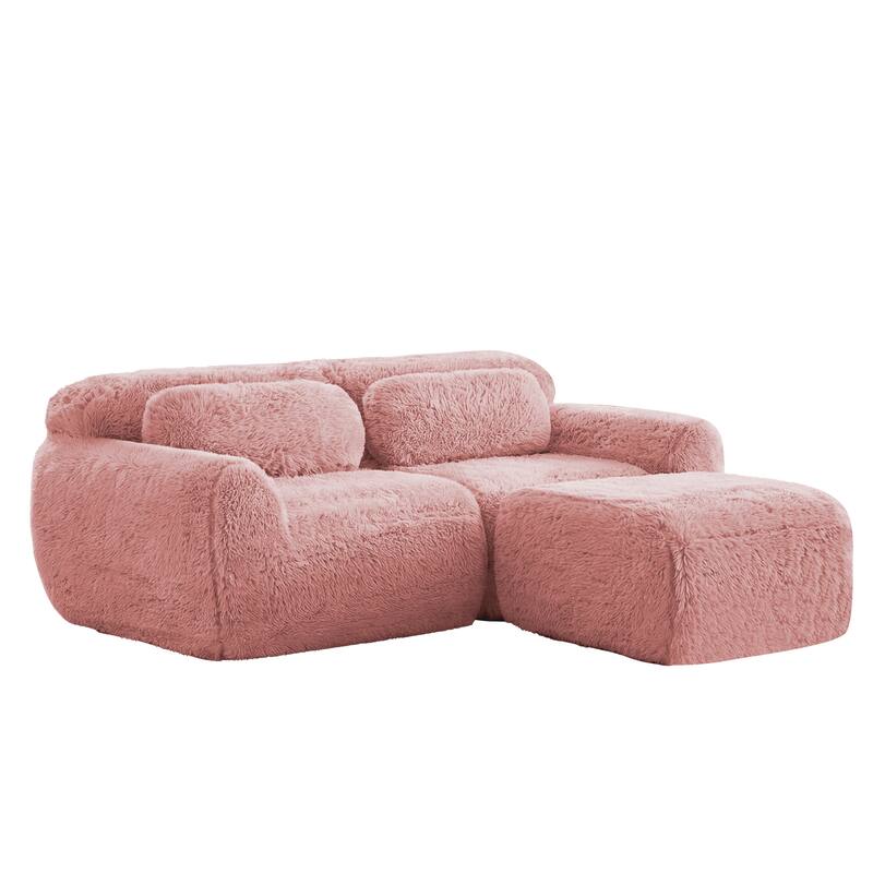 Homy Casa Pink Plush Modular Sectional Sofa Set Soft Cloud Floor Couch