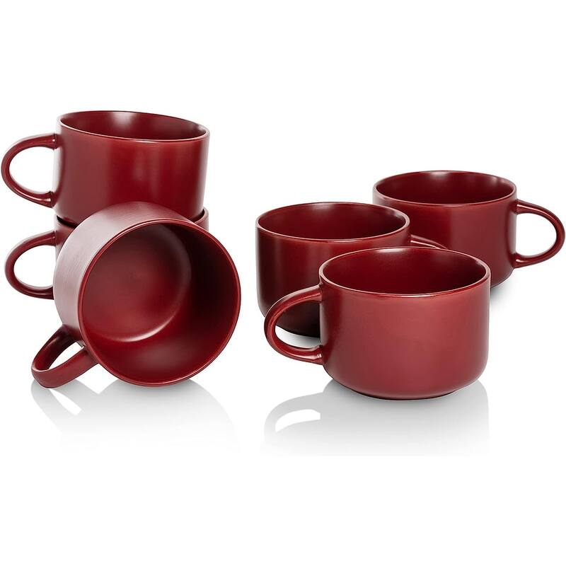 Wazee Matte 4.75"/22 oz Oversized Mug, Set of 6 - Red