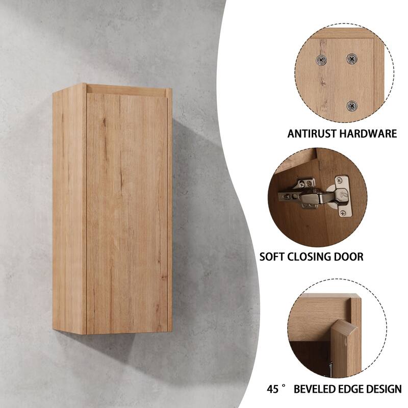 Modern Wall-Mounted Bathroom Side Cabinet with Soft-Close Doors, Floating Design, 6 Storage Compartments, 12-Inch Width