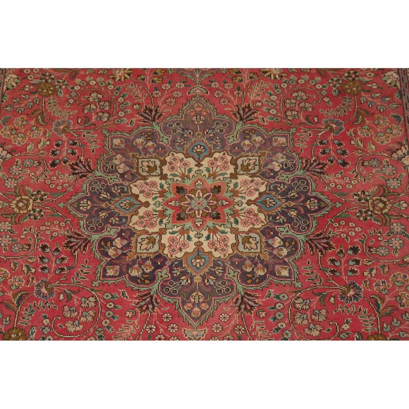 Tabriz Persian Vintage Area Rug Hand-Knotted Pink Wool Carpet - 6'8"x 9'7"