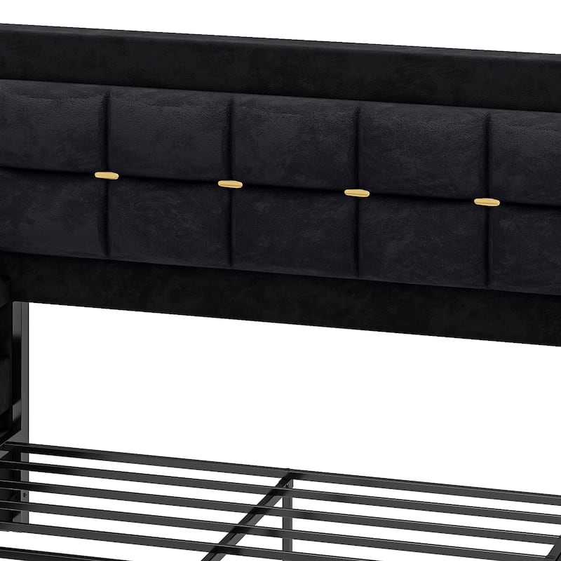 Queen Size Velvet Bed Frame with Upholstered Headboard LED Lighting and Built-in Charging Station for Modern Bedroom Luxury