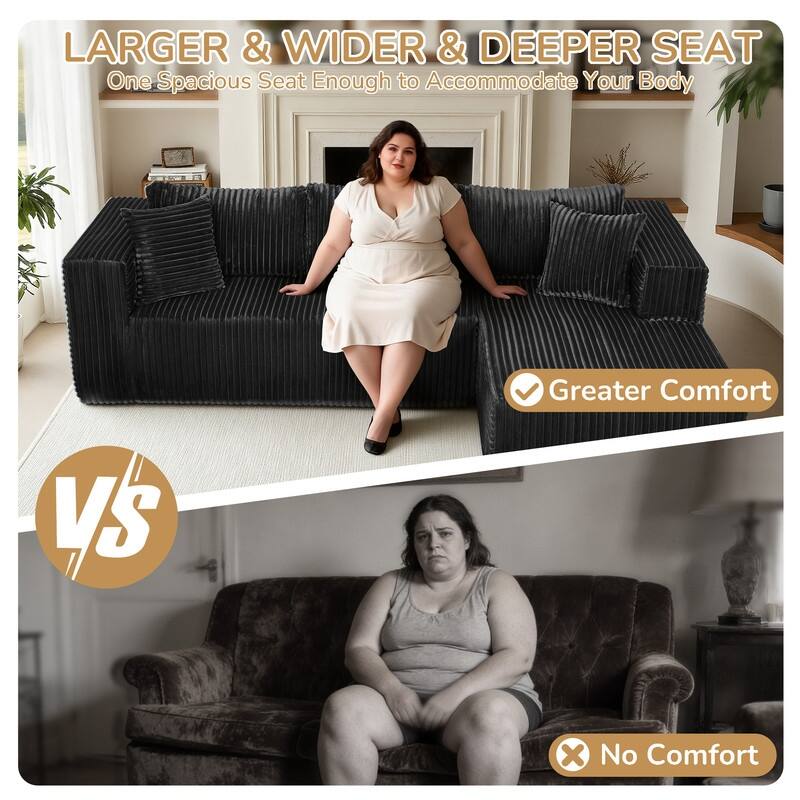 105 in. Wide Square Arm 2-Piece Modern Corduroy Fabric L-Shape Modular Sectional Sofa