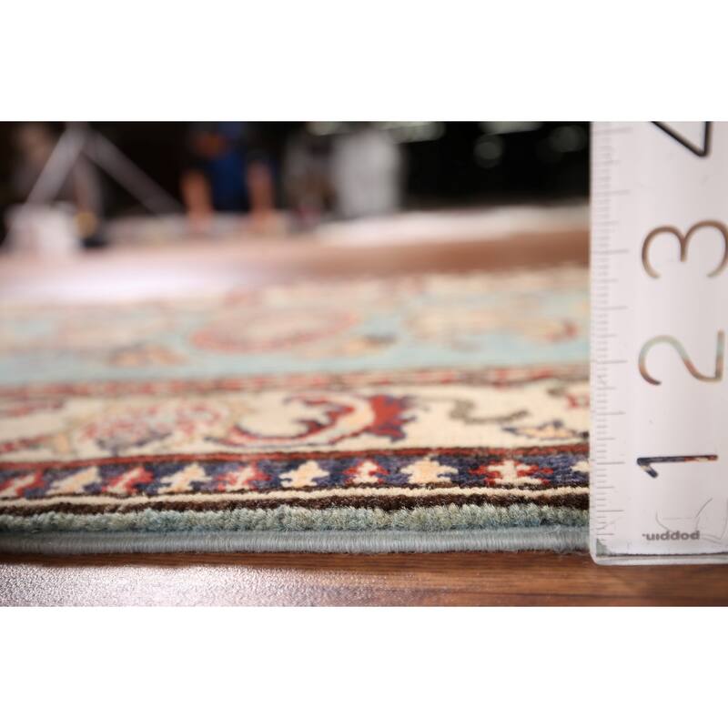 Light Blue Floral Kazak Oriental Runner Rug Hand-Knotted Wool Carpet - 2'1" x 5'11"
