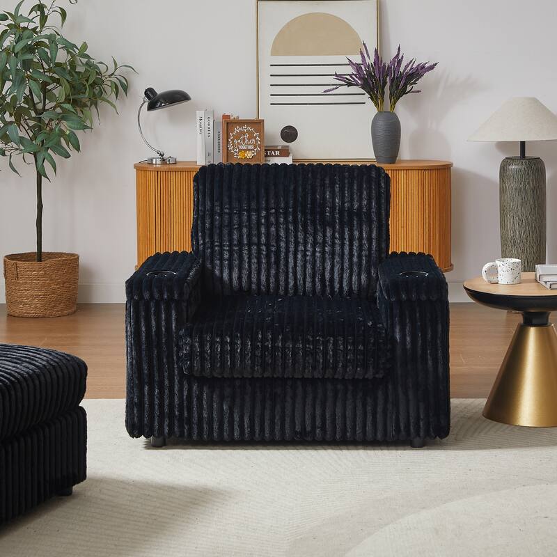 Anmytek 42.5-Inch Corduroy Deep-Seated Single Recliner With Backrest Pillow Cup Holder & Storage Footrest