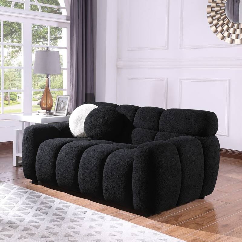 3 Seat Boucle Sofa with Two Pillows