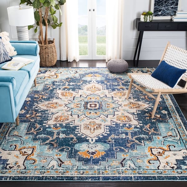 slide 1 of 102, SAFAVIEH Madison Diederike Boho Distressed Medallion Area Rug 10' x 10' Square - Blue/Light Blue