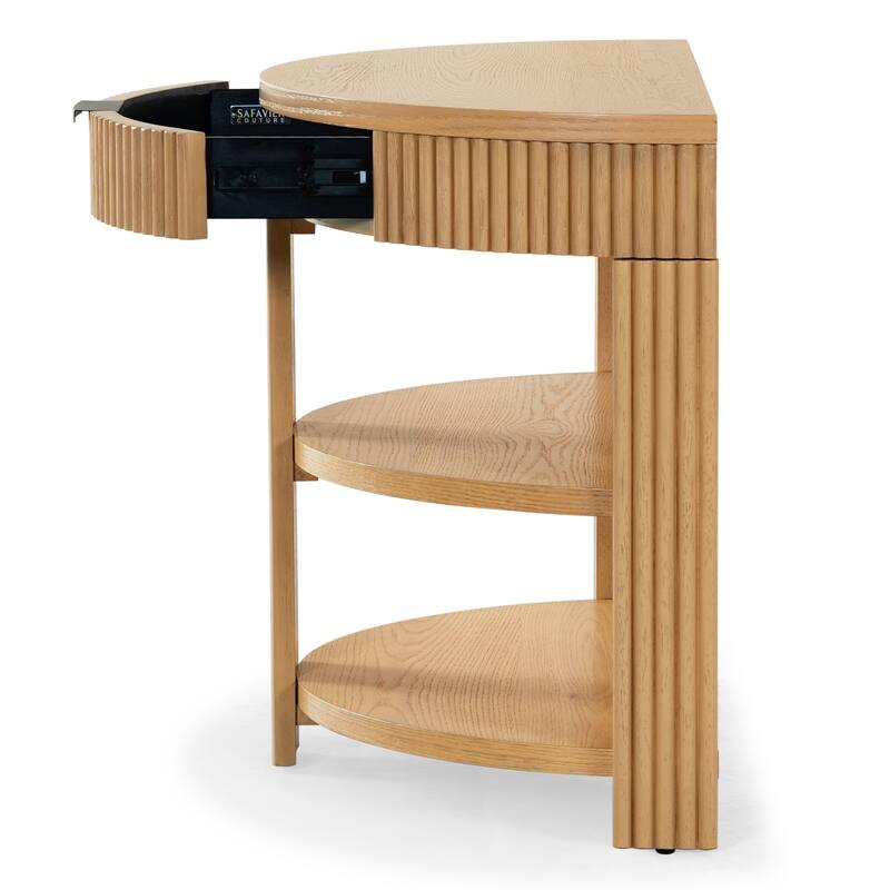 SAFAVIEH Couture Shelbie Reeded 1-Drawer 2-Shelf Half Moon Console Table - 32"W x 16"D x 26"H