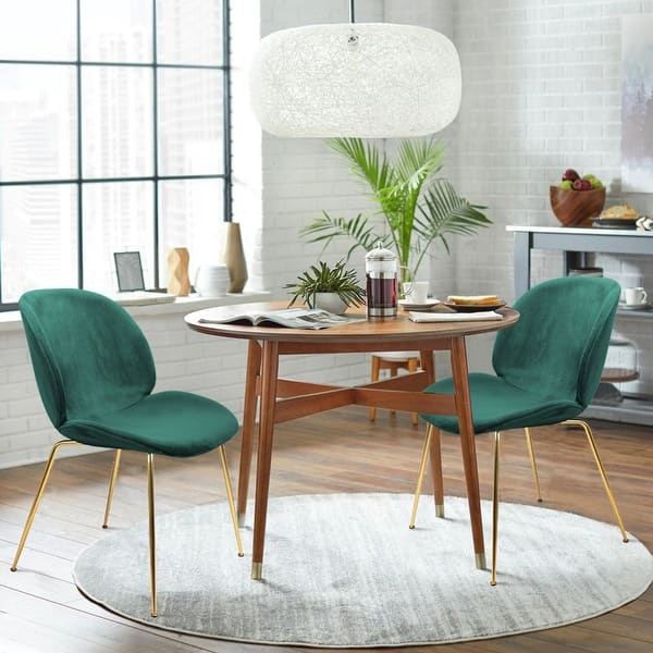 slide 2 of 14, Velvet Dining Chairs - Upholstered Leisure Shell Chair - Side Chairs with Golden Leg-set of 2 Green
