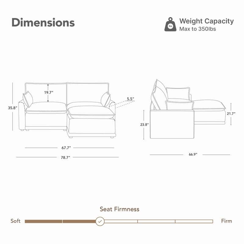 Spruce & Spring Modular Couch Oversized Sectional Sofa for Living Room
