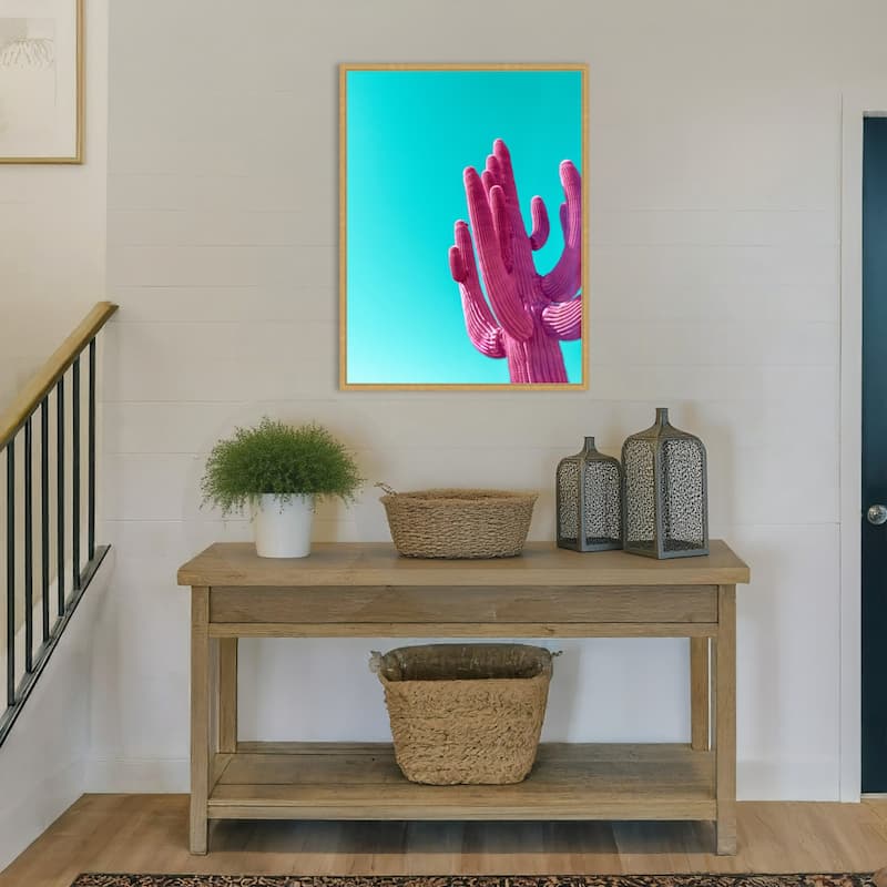 Magenta Pink Saguaro by Tom Windeknecht Framed Canvas Wall Art Print - Sylvie Bright Gold