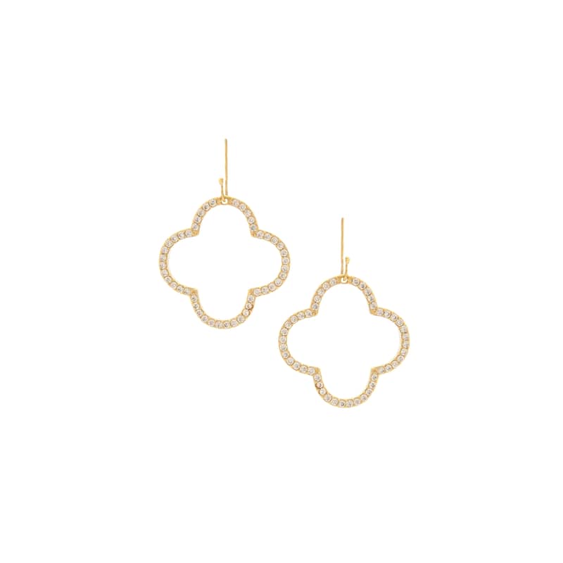 Cubic Zirconia Encrusted Clover Dangle Earrings - 1.25" Long