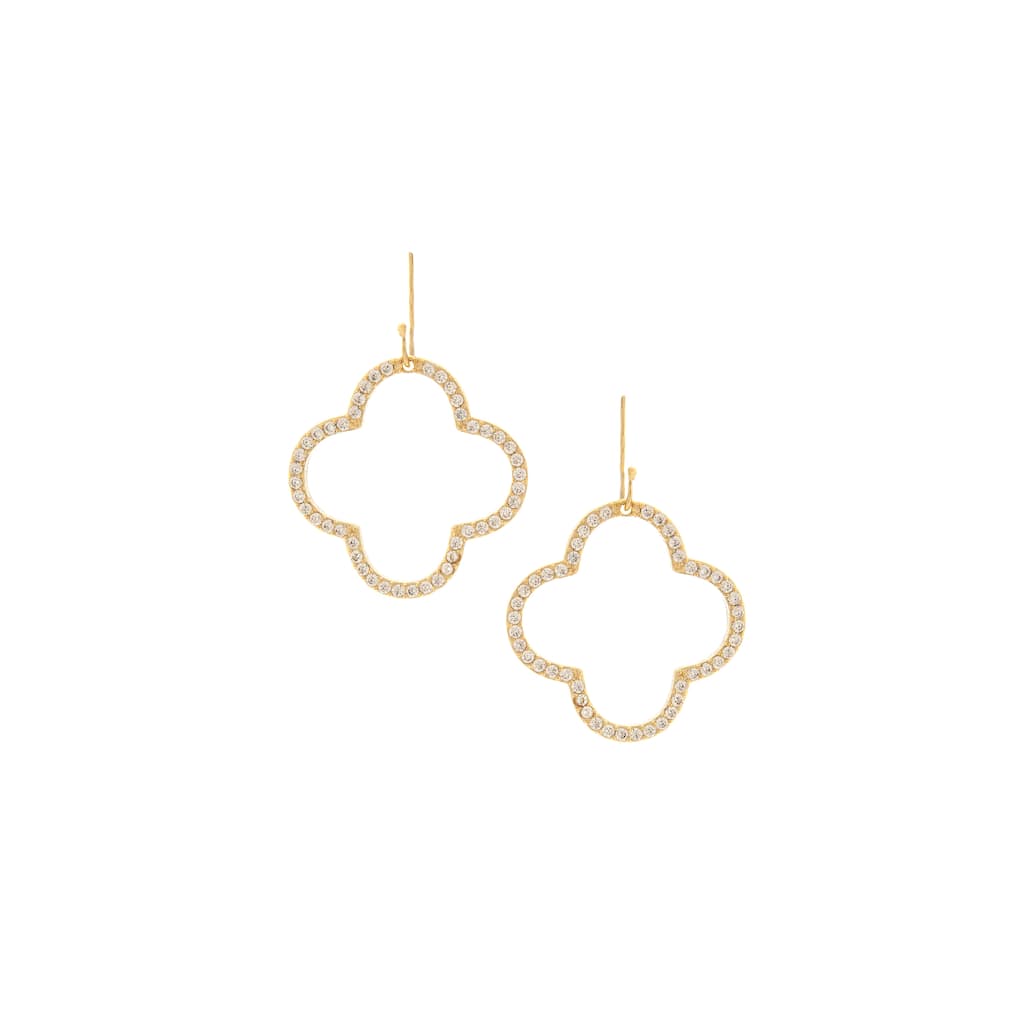 Cubic Zirconia Encrusted Clover Dangle Earrings - 1.25" Long