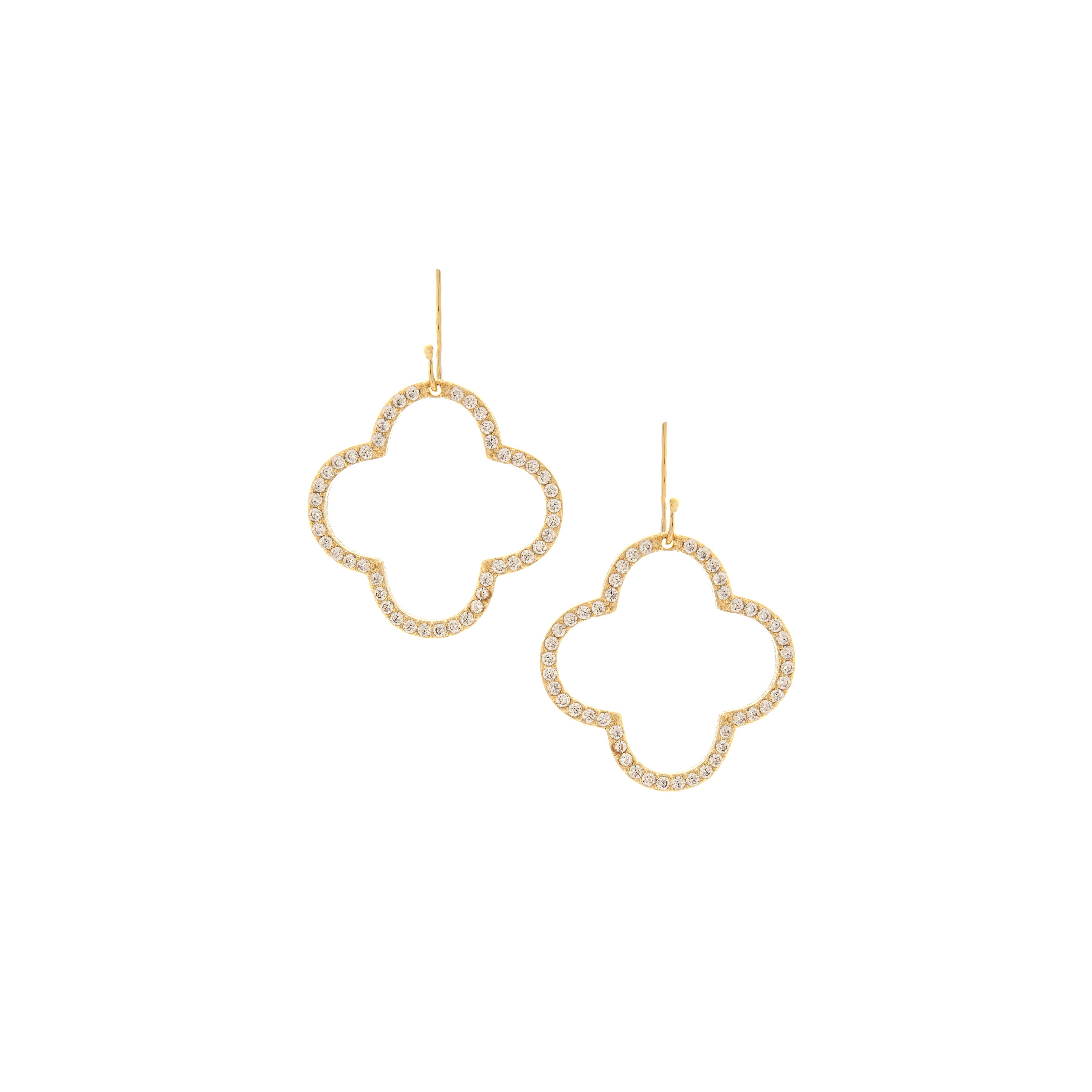 Rivka Friedman 18K Gold Plated CZ Encrusted Clover Dangle Earrings - 1.25" Long