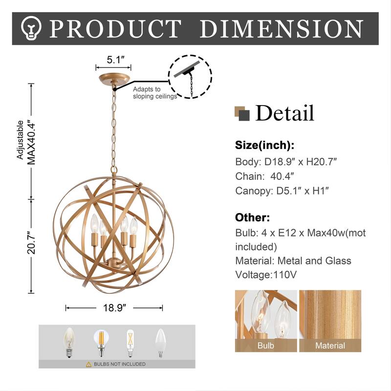 Benita Metal Large Orb 4-light Chandelier