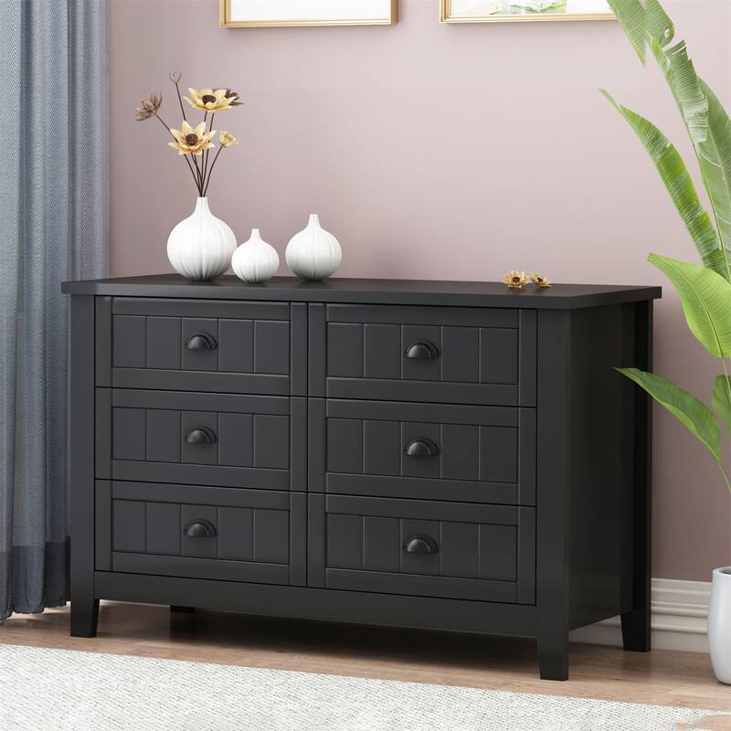 Drawer Dresser, Bedroom Storge Cabinet W/ Retro Shell-shaped Handle