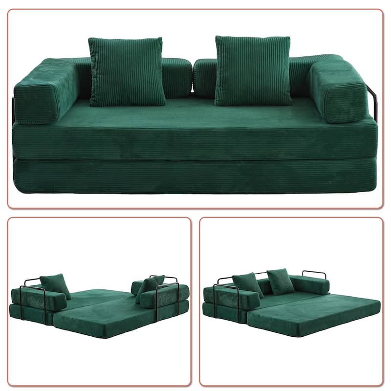 Modern Minimalist Compressed Upholstered Convertible Two-Seater Sofa Bed with External Metal Frame