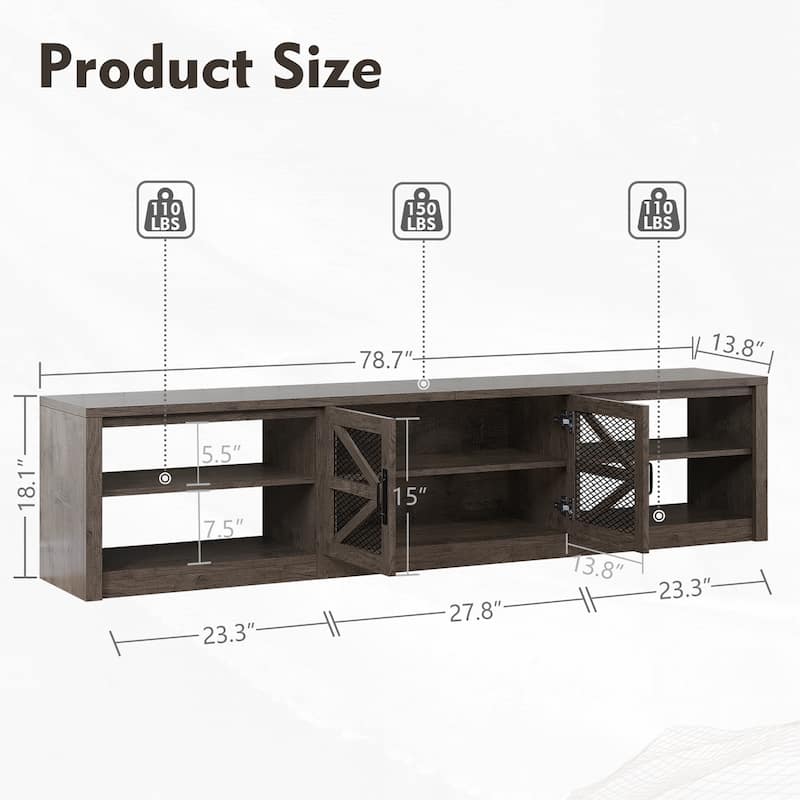 Gymojoy 78.7" Farmhouse TV Stand with LED Lights, Rustic Entertainment Center for 55-90" TV, Wood Media Console. - 78"W.