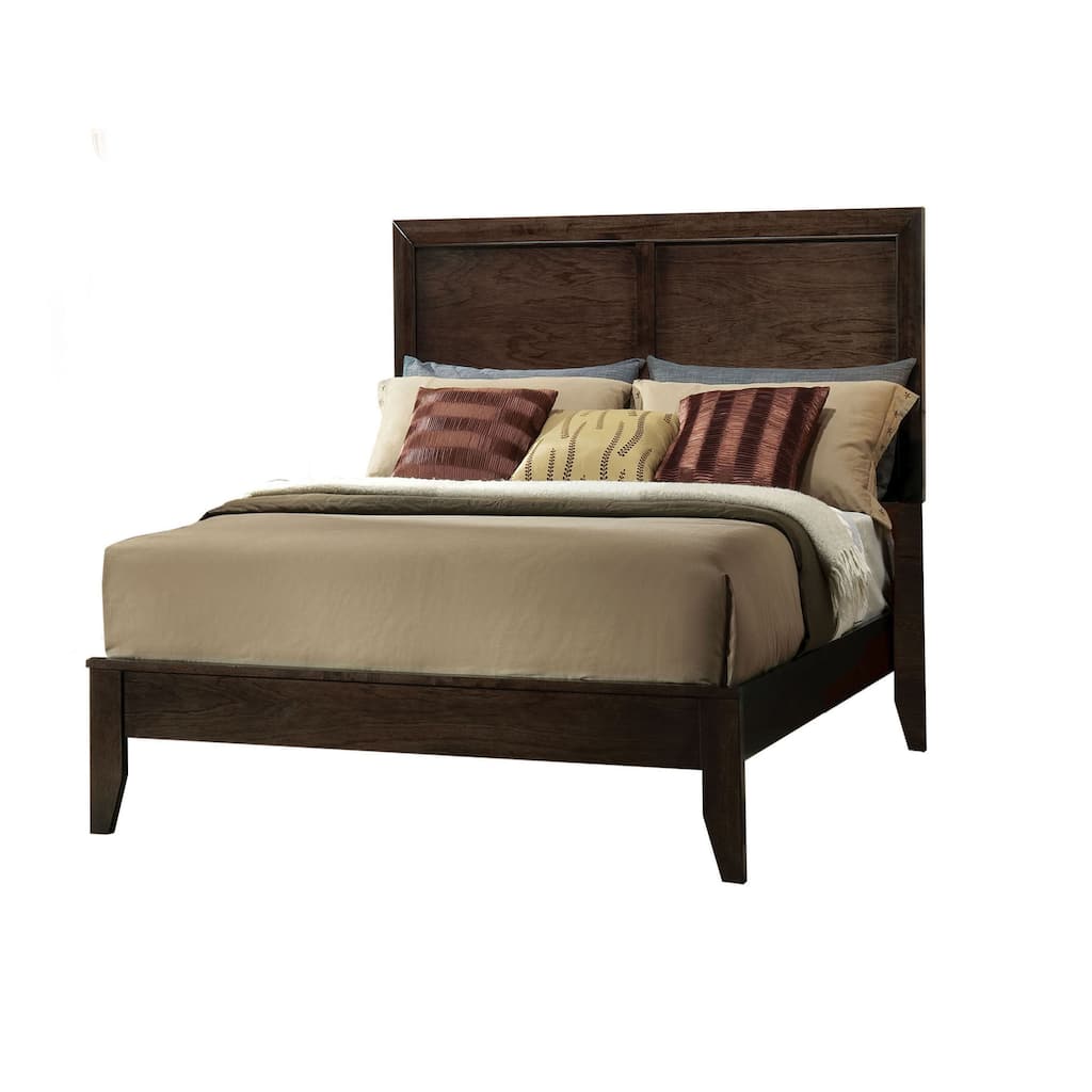 Queen Size Wood Panel Bed with Raised Molding Trim and Tapered Legs