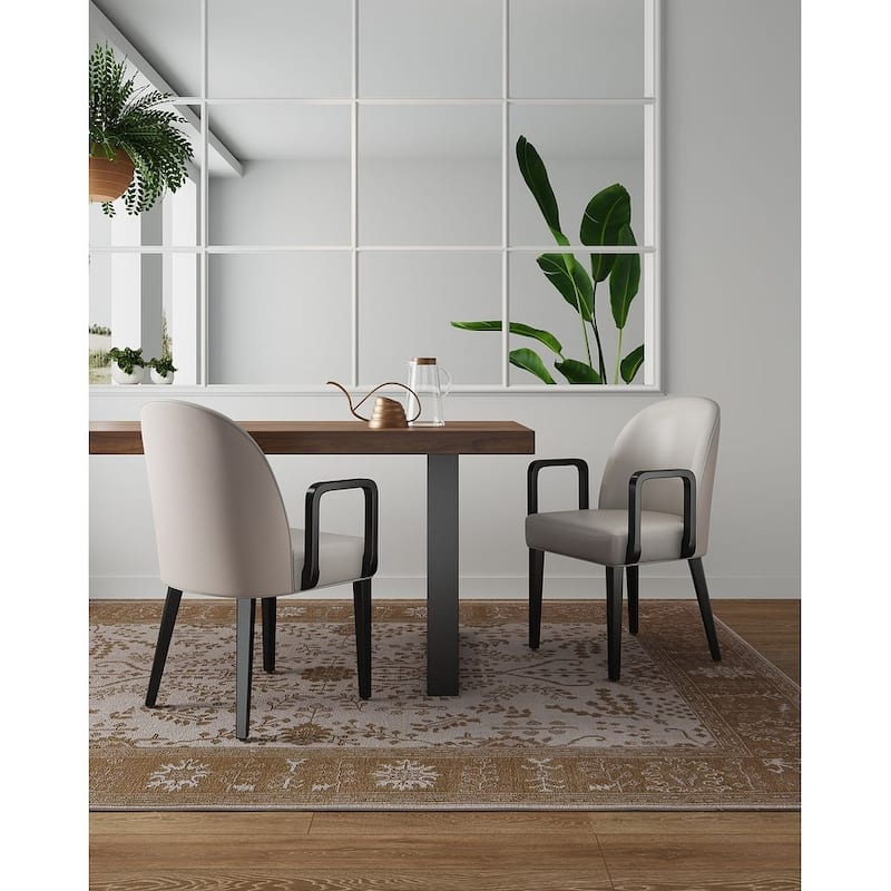 Manhattan Comfort Hillman Modern Leatherette and Velvet Upholstered Dining Arm Chair - Light Grey - Set of 2