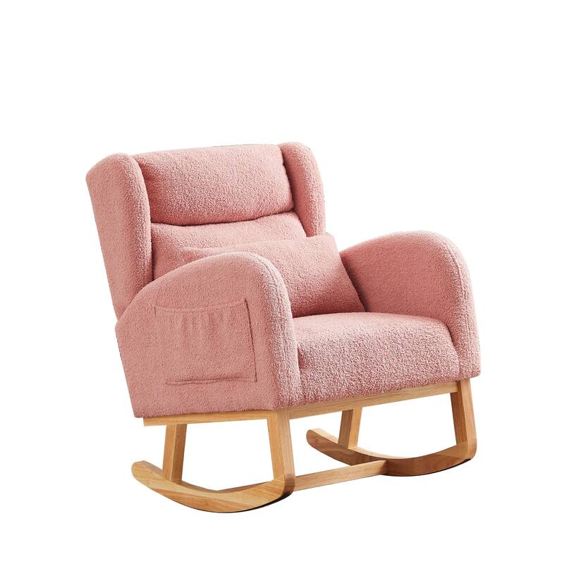 20" Seat Wide Fabric Rocking Chair with High Backrest and Two Side Pockets