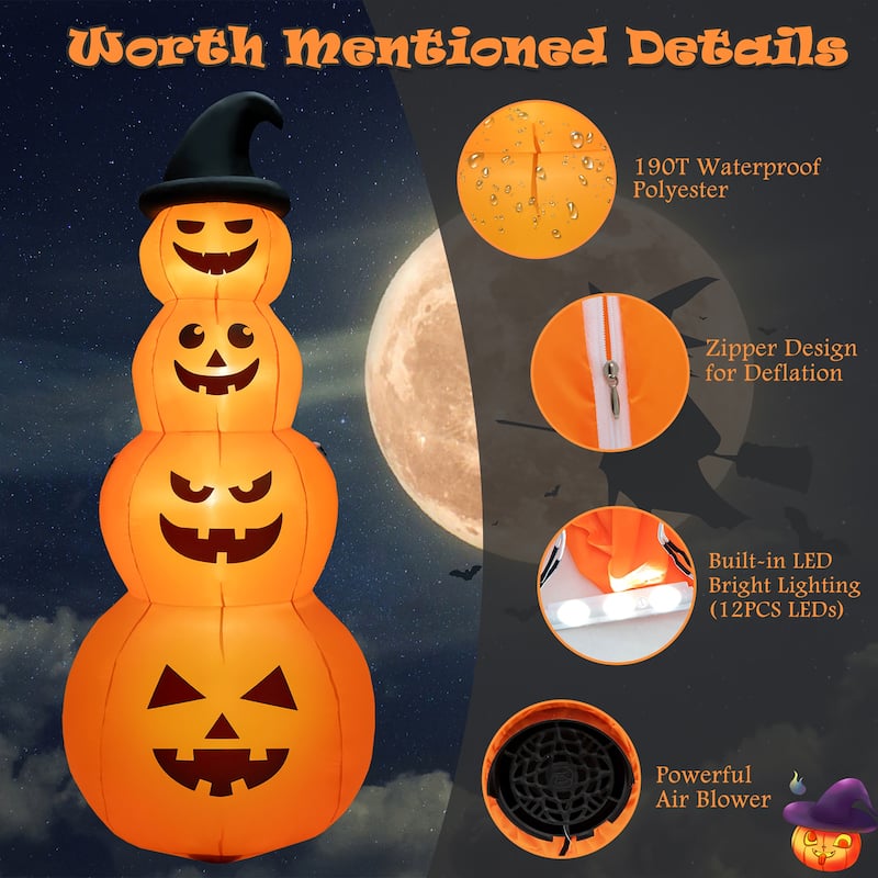Gymax 8 ft Inflatable Halloween Pumpkins Stack Holiday Decor w/