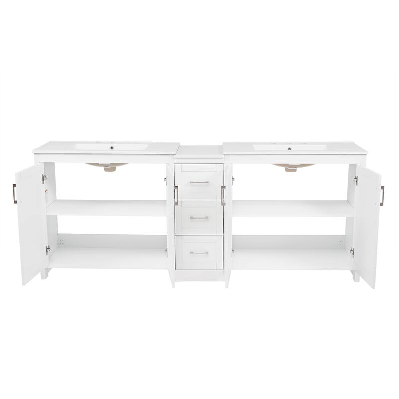 Roomfitters 84" Double-Sink Vanity, Aesthetic Modern Design with Quartz Top, Adjustable Shelves