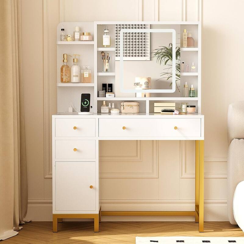 Vanity Desk with Lights 3 Color Lighting Modes