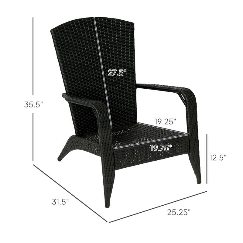 Outdoor Rattan Adirondack Chair with Cushions and Steel Frame Patio Seat for Porch or Pool - 25.2" W x 31.5" D x 35.4" H