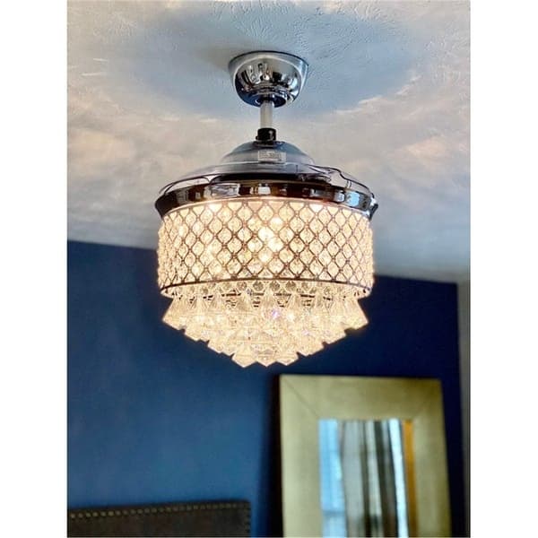 Shop Chrome 36 In Retractable 3 Blade Crystal Ceiling Fan Overstock 31727302