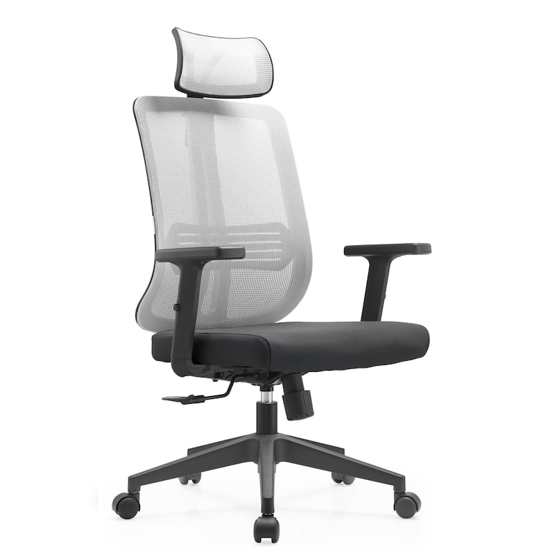 Adjustable Office Chair with Mesh Back and Headrest Nift Series by LeisureMod - White