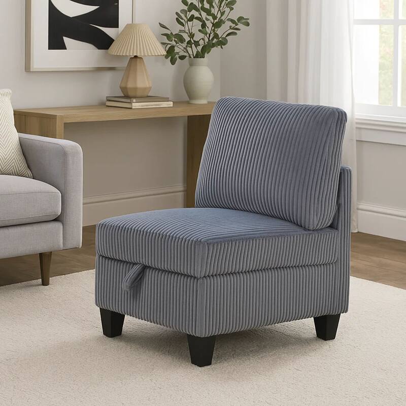 Ellene Modular Armless Chair With Storage, Soft Gray Corduroy