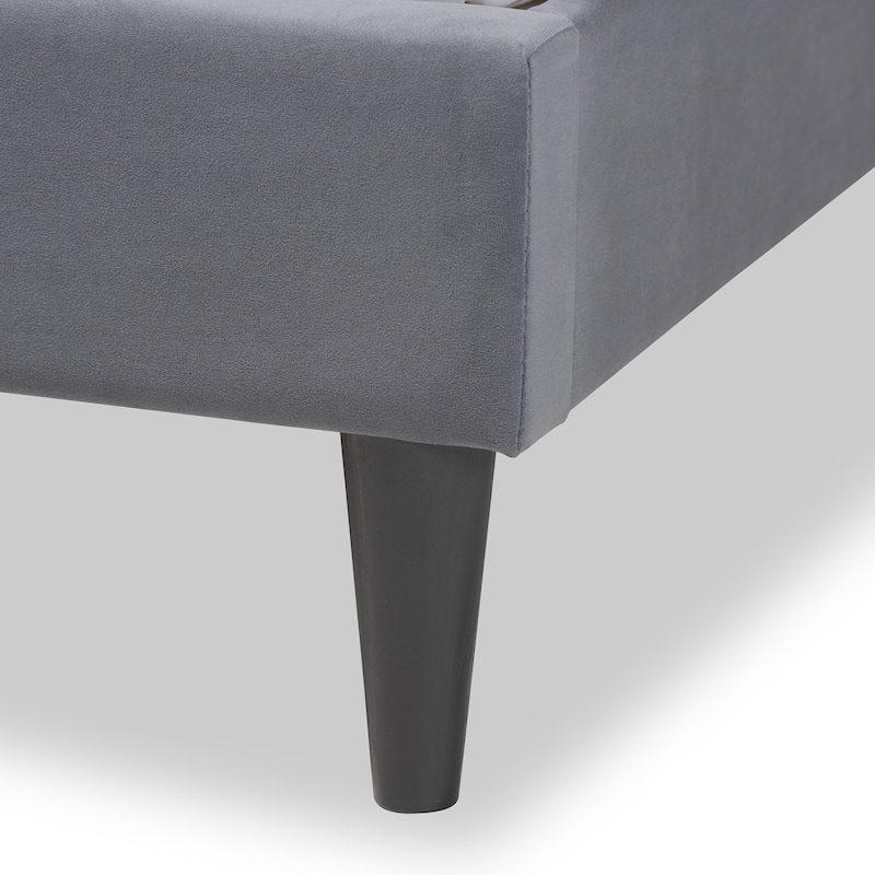 Joanna Modern and Contemporary Velvet Fabric Upholstered and Dark Brown Finished Wood Platform Bed