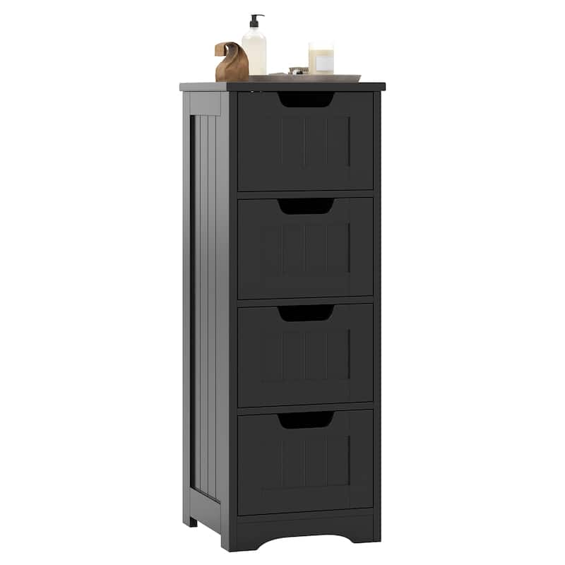 Freestanding Storage Cabinet with 4 Drawers Bathroom Floor Organizer Black - 12"x12"x32" (L x W x H)