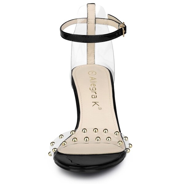 clear block heel two strap sandal