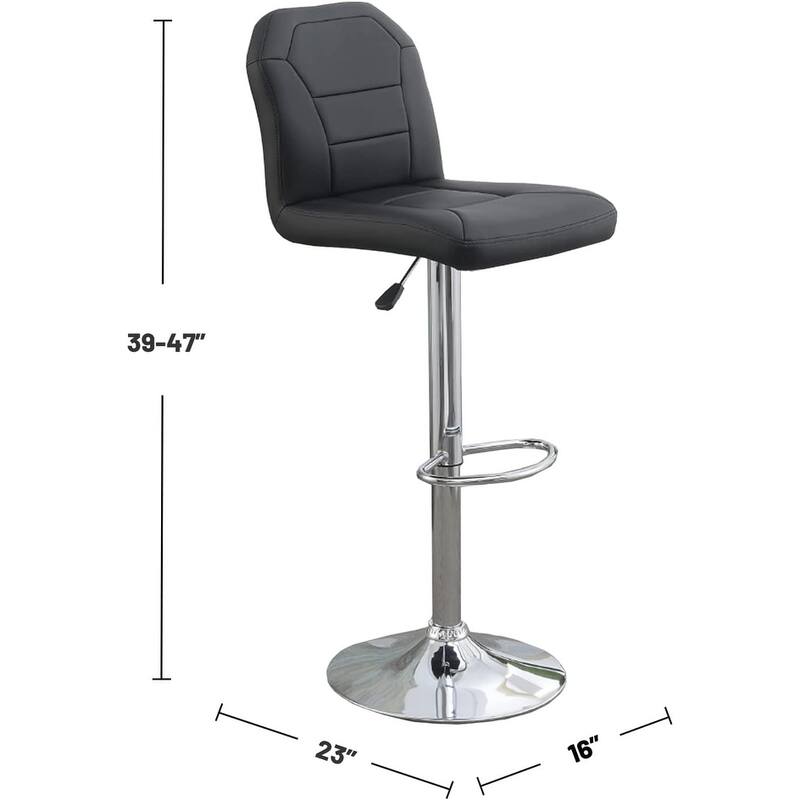 Adjustable Bar Stool Chair Black Faux Leather Clean Lines Seat Chrome Base Modern Set Of 2 Chairs / Bar Stool Dining Kitchen