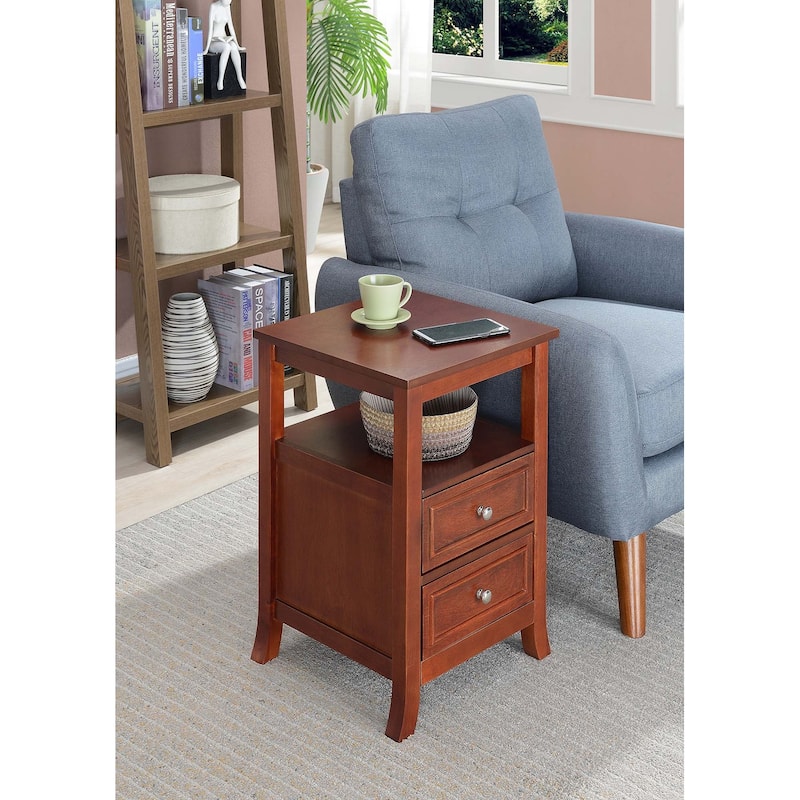 Convenience Concepts Melbourne 2 Drawer End Table with Shelf - Mahogany