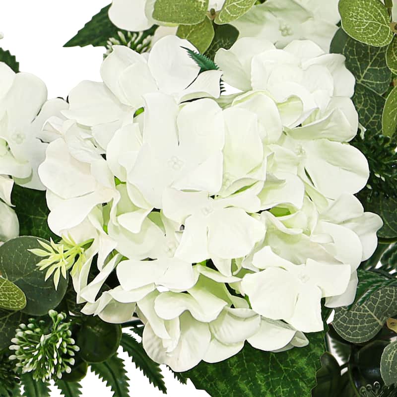 Set of 2 Cream White Artificial Hydrangea Flower Stem Bush Bouquet 19in - 19" L x 12" W x 12" DP